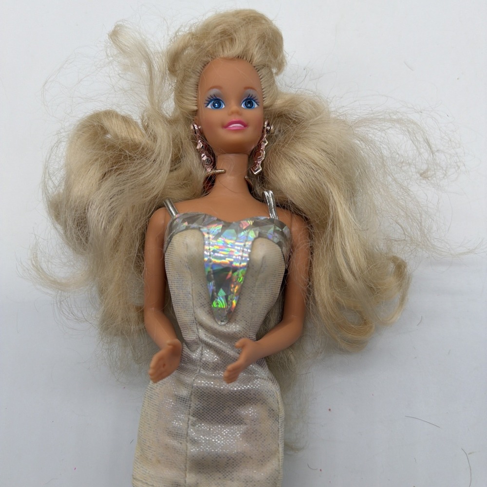 1991 Mattel Sparkle Eyes Barbie Prettiest Barbie Ever 90s Outfit Dress Earrings